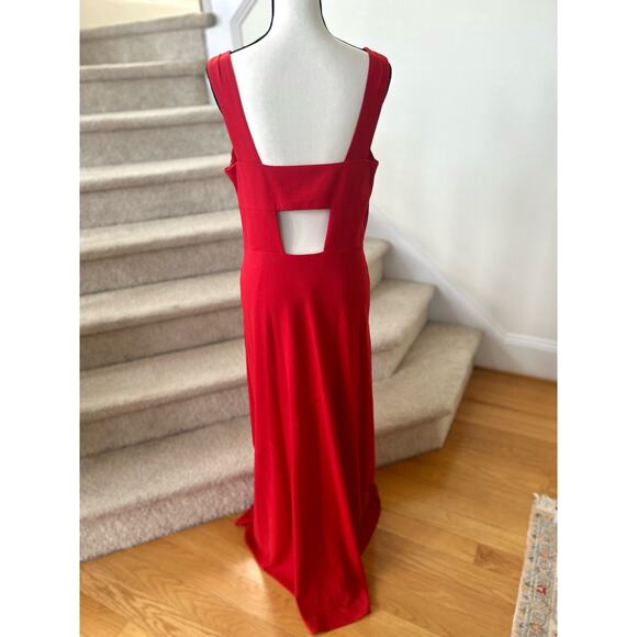 Alex Evenings Red Cowl Draped Open Back Bias Cut Gown - Picture 5 of 6